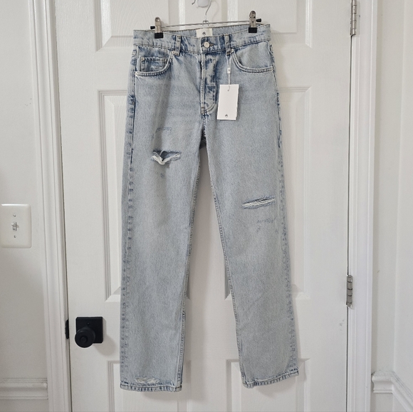 Anine Bing Kate High Rise Slim Straight Jeans In Distructed Bleached New Size 27 - Picture 4 of 13